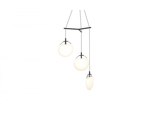 Sonneman Cantina LED Chandelier - Satin Black, Medium 3-Light Tri-Spreader, Poured White Glass