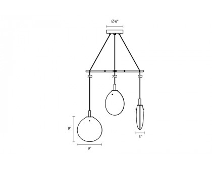 Sonneman Cantina LED Chandelier - Satin Black, Small 3-Light Tri-Spreader, Poured White Glass