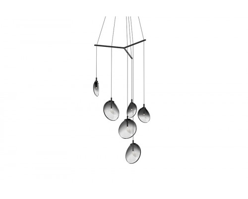 Sonneman Cantina LED Chandelier - Satin Black, 6-Light Tri-Spreader, Smoke Fade Glass