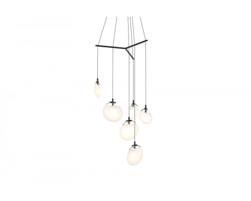 Sonneman Cantina LED Chandelier - Satin Black, 6-Light Tri-Spreader, Poured White Glass