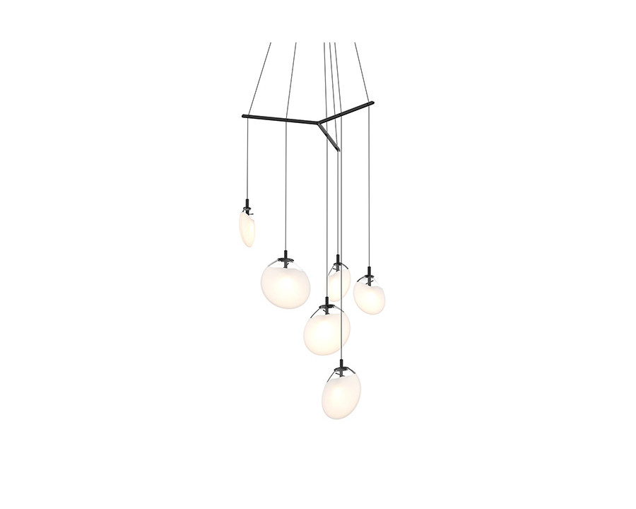 Sonneman Cantina LED Chandelier - Satin Black, 6-Light Tri-Spreader, Poured White Glass