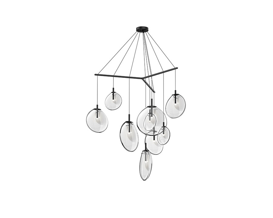 Sonneman Cantina LED Chandelier - Satin Black, 9-Light Tri-Spreader, Clear Glass