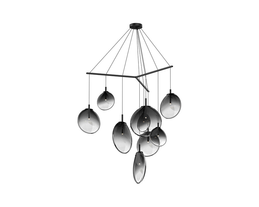 Sonneman Cantina LED Chandelier - Satin Black, 9-Light Tri-Spreader, Smoke Fade Glass