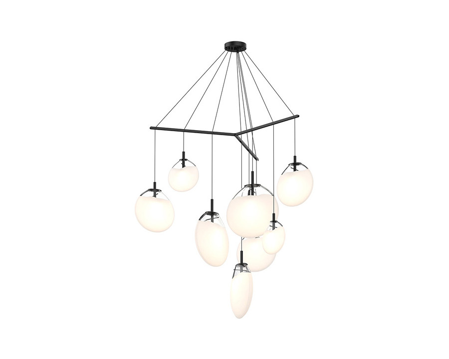 Sonneman Cantina LED Chandelier - Satin Black, 9-Light Tri-Spreader, Poured White Glass