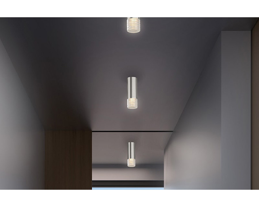 Sonneman ALC LED Pendant - Satin Black, 2" Tall, 35 Medium Flood Lens, Clear Ribbon Glass Trim