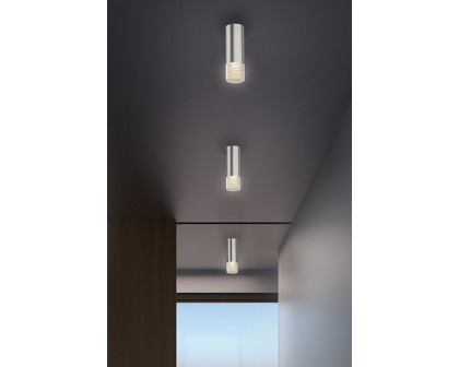 Sonneman ALC LED Pendant - Satin Nickel, 3" Small, 25 Narrow Flood Lens, Etched Ribbon Glass Trim