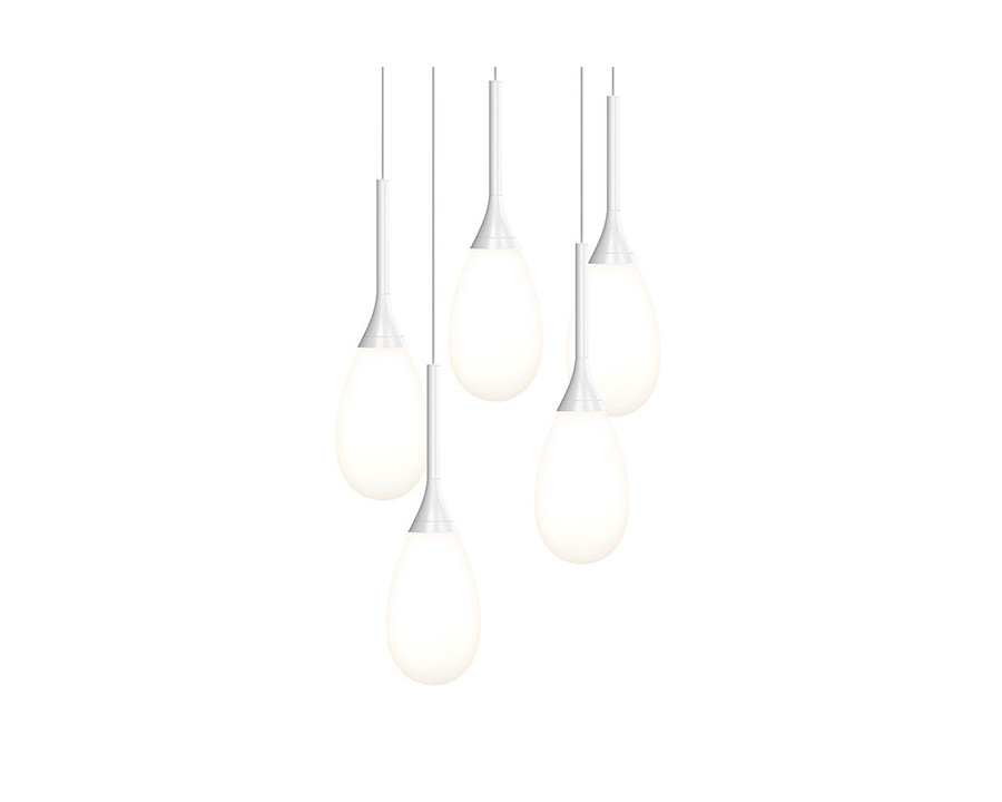 Sonneman Parisone LED Chandelier - Satin White, 5-Light, White Etched Cased Glass