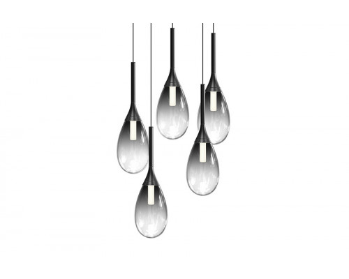 Sonneman Parisone LED Chandelier - Satin Black, 5-Light, Smoke Glass