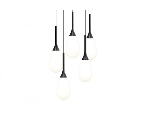 Sonneman Parisone LED Chandelier - Satin Black, 5-Light, White Etched Cased Glass