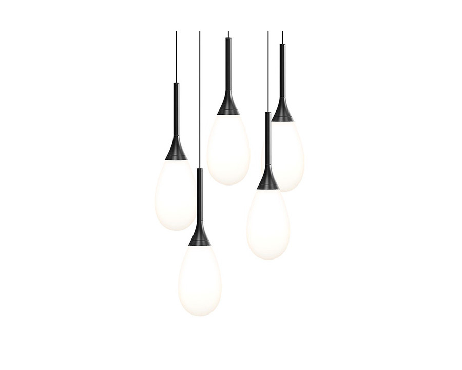 Sonneman Parisone LED Chandelier - Satin Black, 5-Light, White Etched Cased Glass