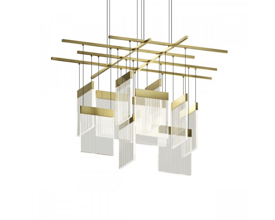 Sonneman V Panels Chandelier - Large Intersections, Brass Finish