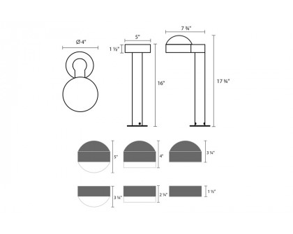 Sonneman REALS LED Bollard - Textured Bronze, 16", Dome Cap and Dome LEns