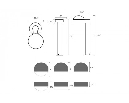 Sonneman REALS LED Bollard - Textured Bronze, 22", Dome Cap and Dome LEns