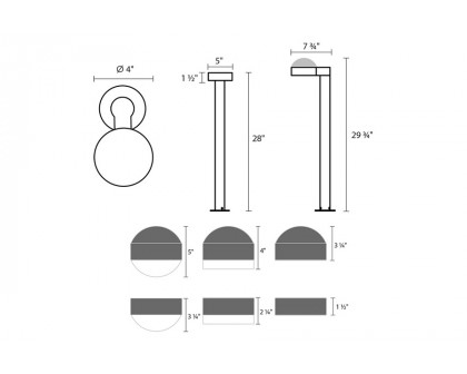 Sonneman REALS LED Bollard - Textured Bronze, 28", Dome Cap and Dome LEns