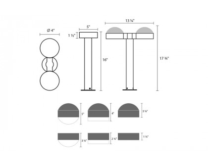 Sonneman REALS LED Double Bollard - Textured Bronze, 16", Dome Caps and Dome Lenses