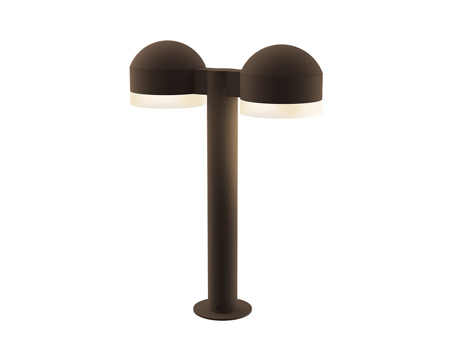 Sonneman REALS LED Double Bollard - Textured Bronze, 16", Dome Caps and White Cylinder Lenses