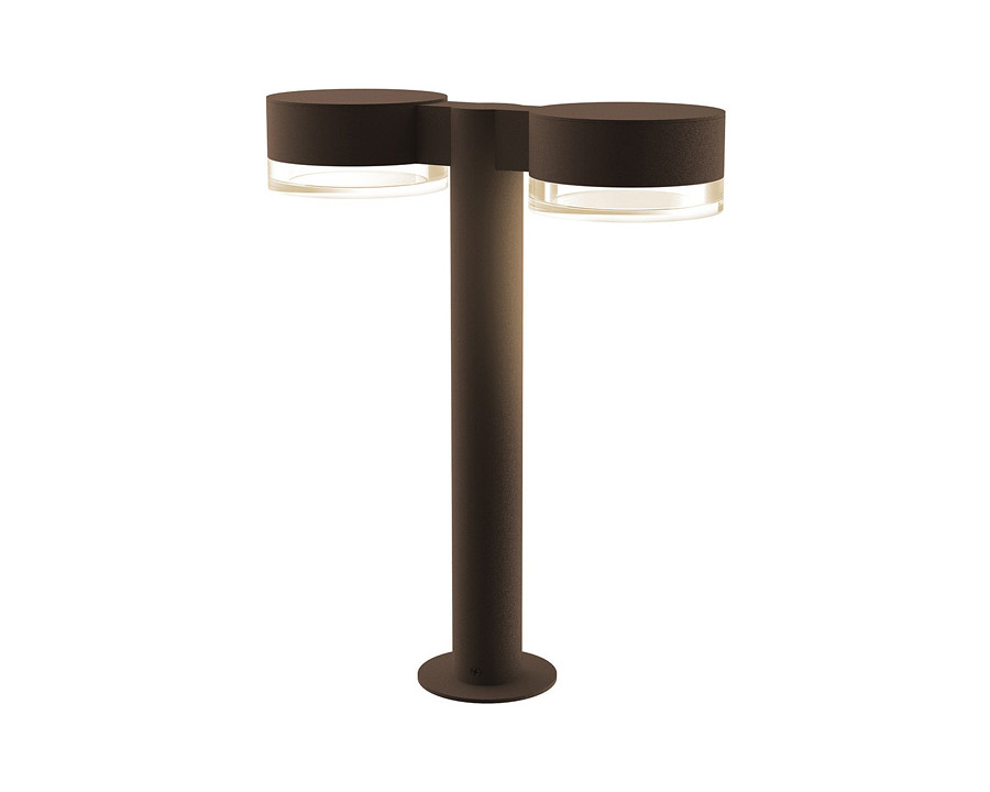 Sonneman REALS LED Double Bollard - Textured Bronze, 16", Plate Caps and Clear Cylinder Lenses