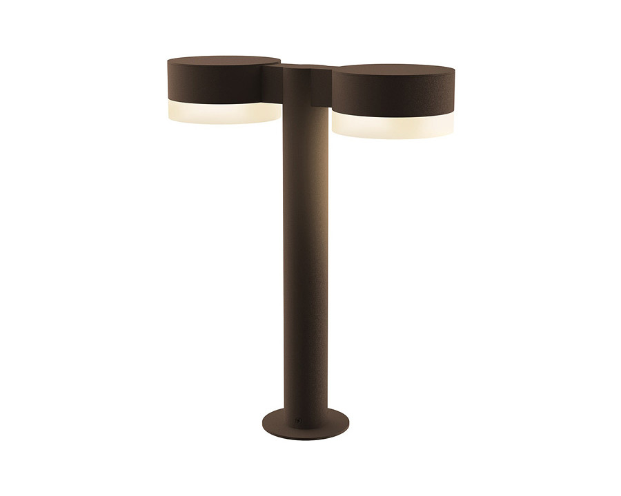 Sonneman REALS LED Double Bollard - Textured Bronze, 16", Plate Caps and White Cylinder Lenses