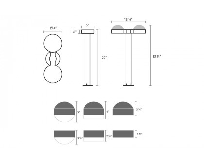 Sonneman REALS LED Double Bollard - Textured Bronze, 22", Dome Caps and Dome Lenses