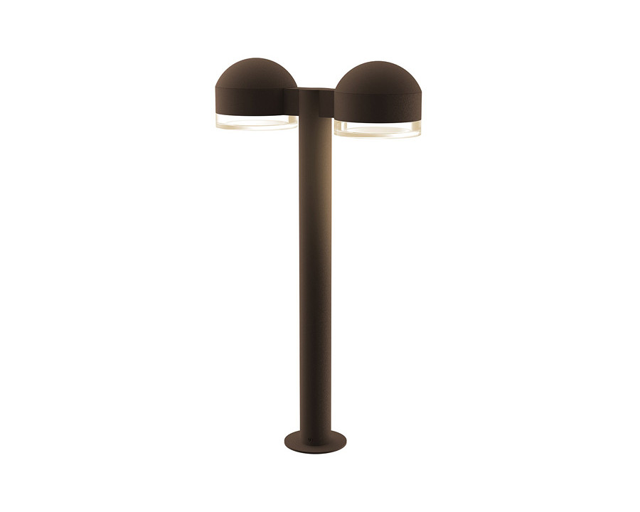 Sonneman REALS LED Double Bollard - Textured Bronze, 22", Dome Caps and Clear Cylinder Lenses