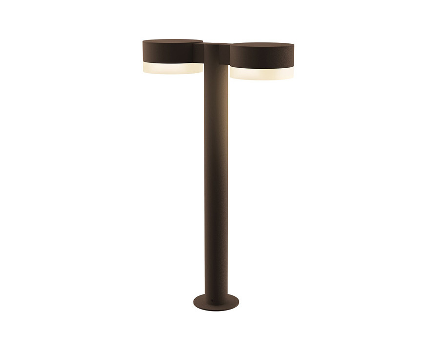 Sonneman REALS LED Double Bollard - Textured Bronze, 22", Plate Caps and White Cylinder Lenses