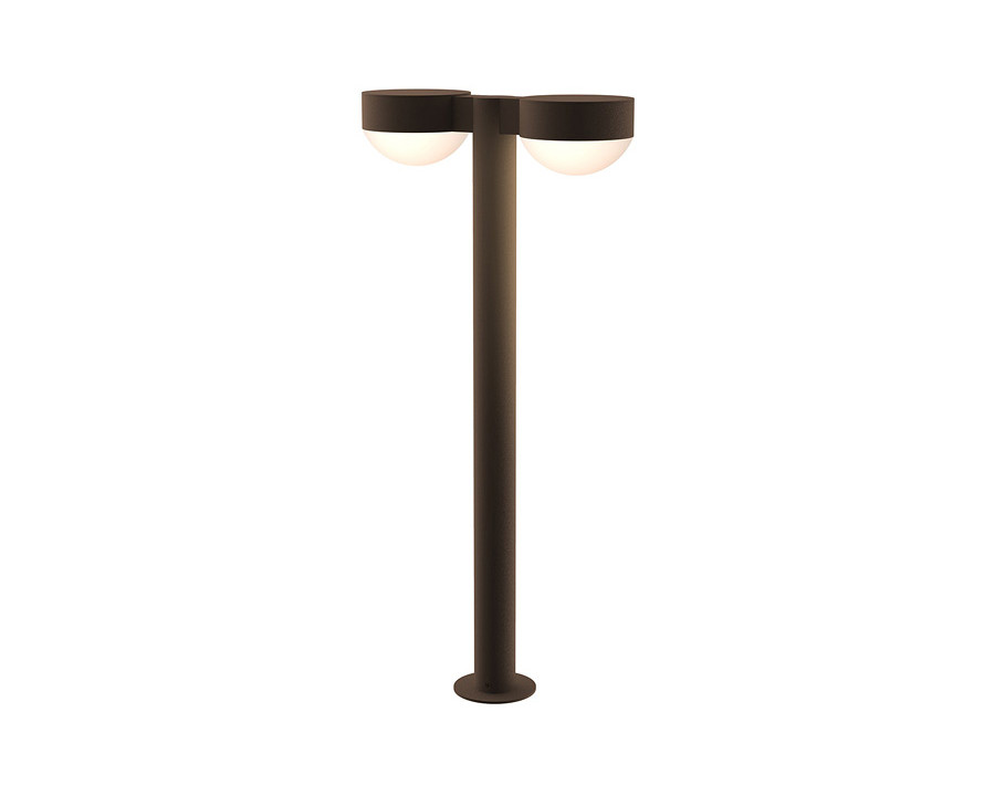 Sonneman REALS LED Double Bollard - Textured Bronze, 28", Plate Caps and Dome Lenses