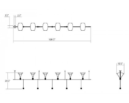 Sonneman - Suspenders 36" 3-Bar In-Line Linear with Suspended/Bar-Mounted Single Cylinders, Flood Lenses, Parachute Reflectors