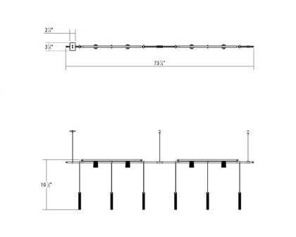 Sonneman Suspenders 36" 2-Bar In-Line Linear with Crystal Rods, 24" Light Bars, Bar-Mounted Single Cylinders, Flood Lenses