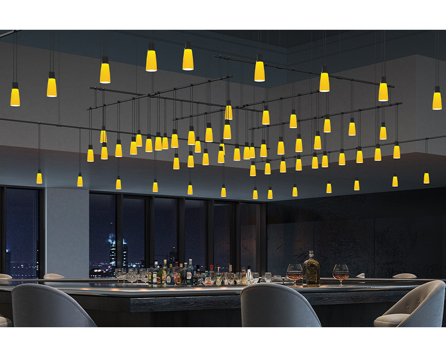 Sonneman - Suspenders Expanded Grid with Amber Tapered Bell Luminaires