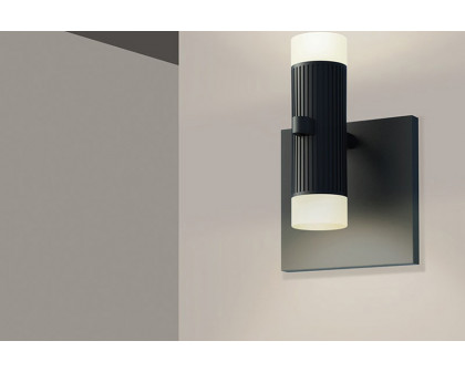 Sonneman - Suspenders Standard Single Sconce with Bar-Mounted Duplex Cylinders, Glass Drum Diffusers