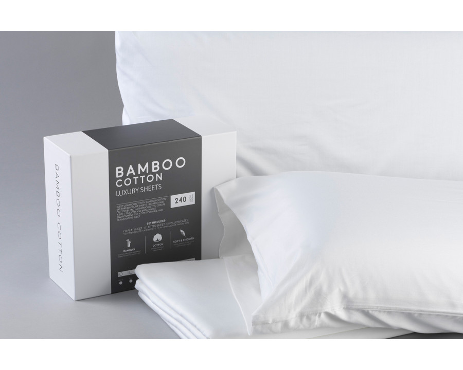 South Bay Bamboo Cotton Sheets - White, Cal King Size