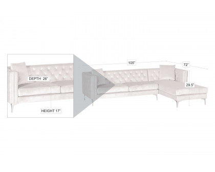 Stanza™ Melissa Left Facing Velvet Sectional - Gray