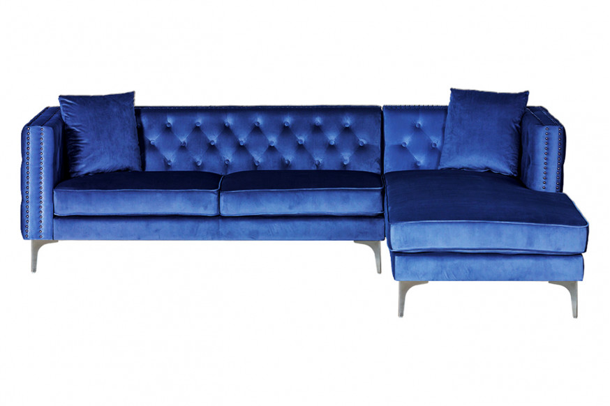 Stanza™ Melissa Right Facing Velvet Sectional - Blue