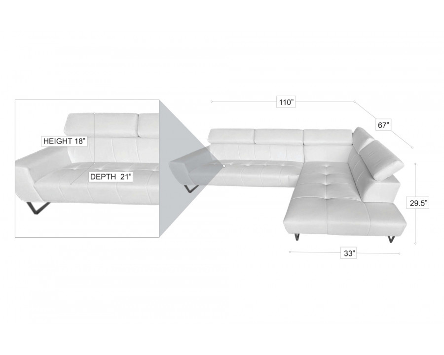 Stanza Turin Left Facing Sectional - White