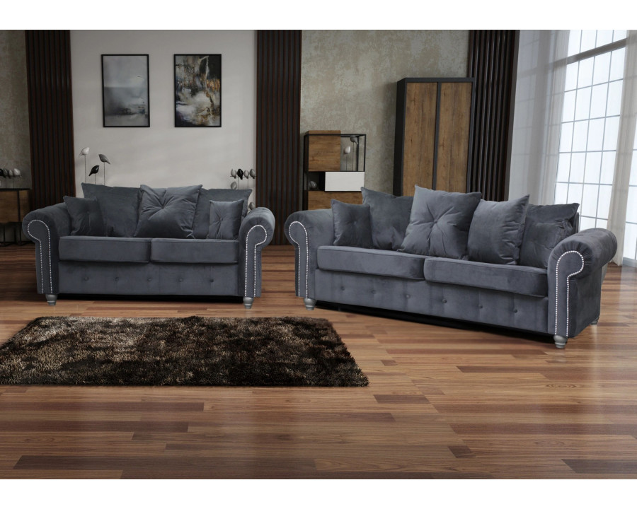 Styles - Ashley Sofa and Loveseat Set in Gray, Velvet