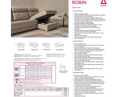 Suinta - Robin Convertible Sofa Bed with Chaise in Fabric, 140x200cm