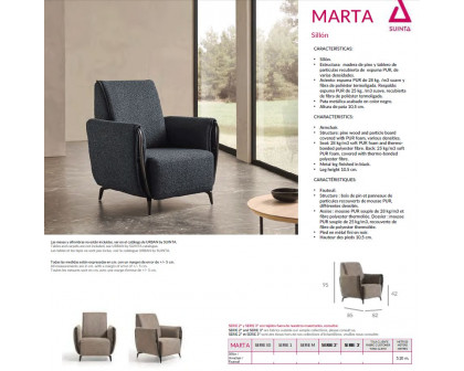 Suinta - Marta Solid Print Armchair in Fabric, Flared Arms