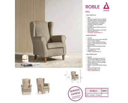 Suinta - Roble Solid Print Armchair in Fabric, Rolled/Round Arms