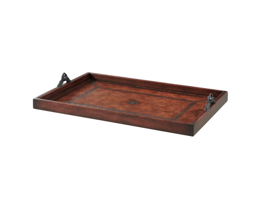 Theodore Alexander - The Victorian Rectangular Library Tray in Buffalo Brown/Walnut, Acacia/Leather