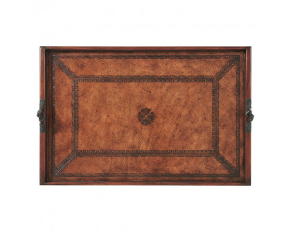 Theodore Alexander - The Victorian Rectangular Library Tray in Buffalo Brown/Walnut, Acacia/Leather