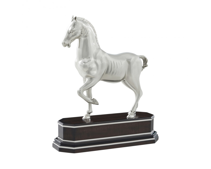 Theodore Alexander Dressage Sculpture - Nickel Plated Brass And Wood Base with Brass Accents