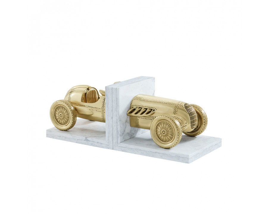 Theodore Alexander Bookshelf Racer Bookends - Polished Brass/Quartz