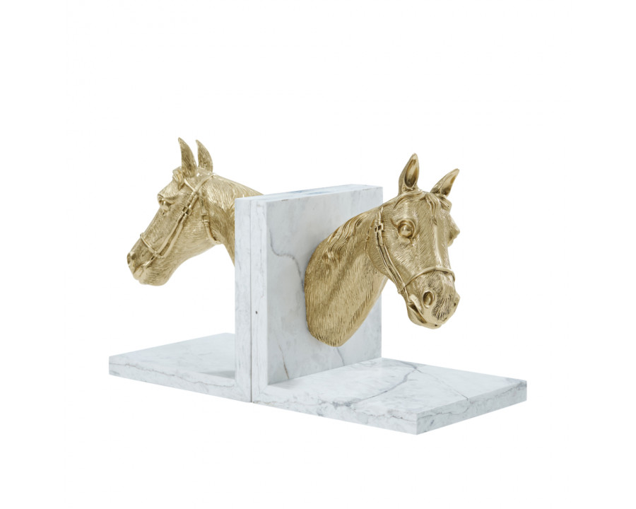 Theodore Alexander Red Ribbon Bookends - Polished Brass/Quartz