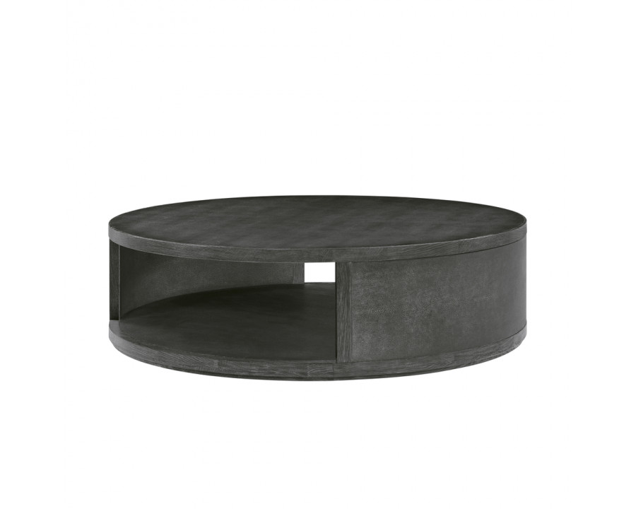 Theodore Alexander Maxwell Large Round Cocktail Table - Obsidian On Oak/Shagreen