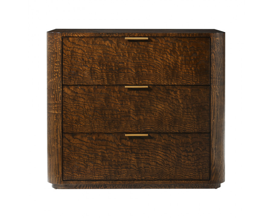 Theodore Alexander Kesden 3-Drawer Nightstand - Pyramid Brown/Satin Brass