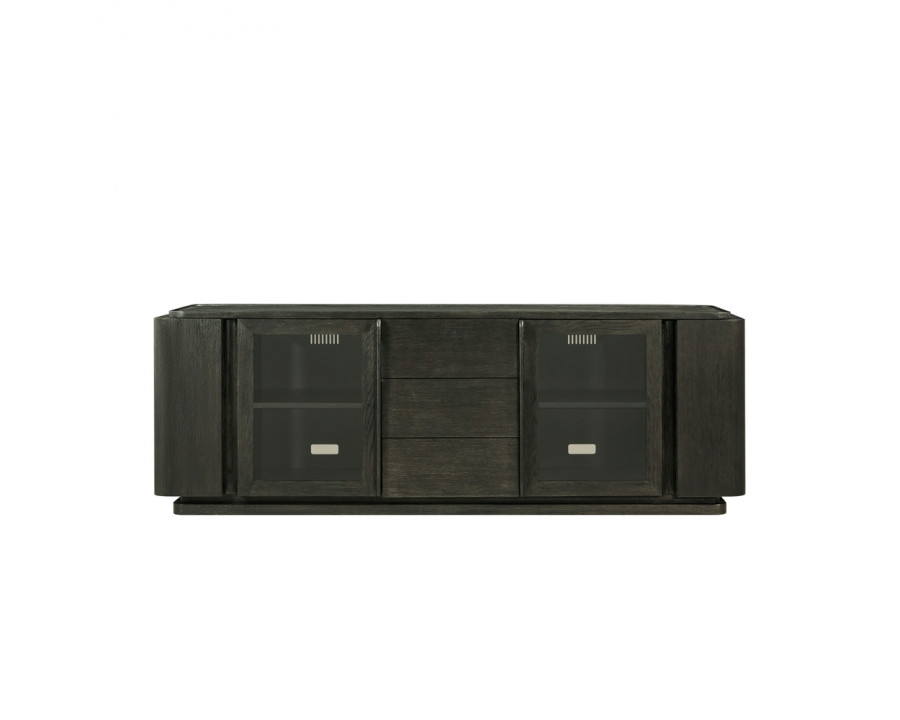 Theodore Alexander Repose 80" Glass Door Media Console - Charcoal Oak