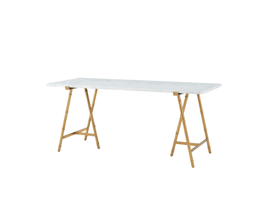 Theodore Alexander Kesden Desk - Honed White Bianco Marble/Satin Brass