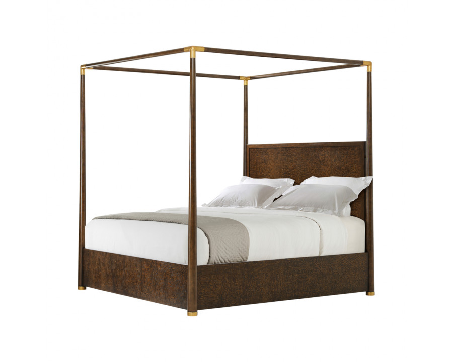 Theodore Alexander Kesden Poster King Bed - Pyramid Brown/Satin Brass