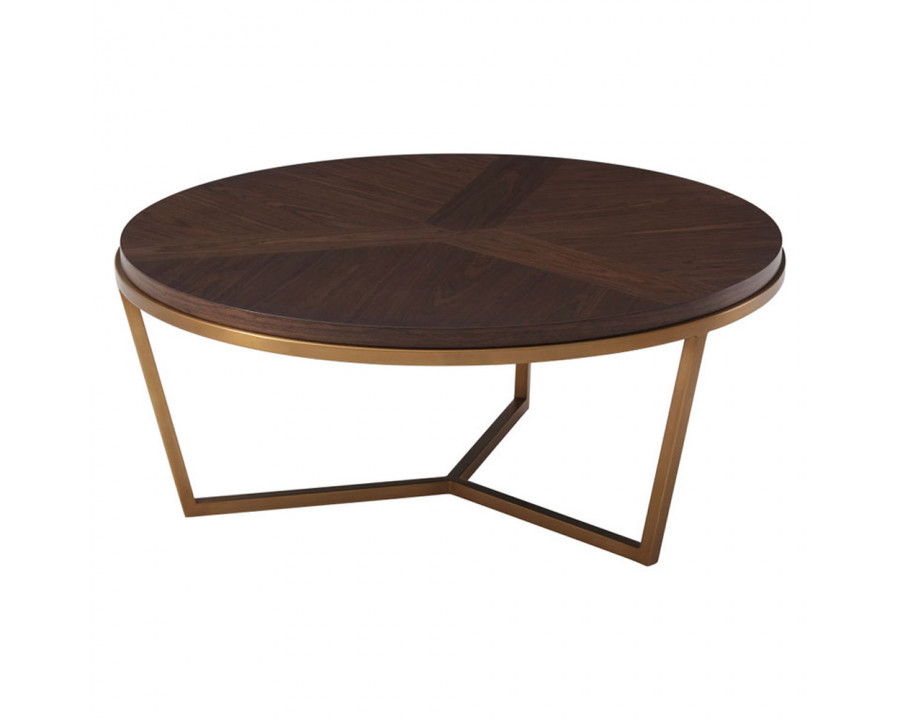 Theodore Alexander Small Fisher Round Cocktail Table - Walnut Veneer/Brass