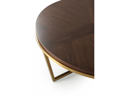 Theodore Alexander Small Fisher Round Cocktail Table - Walnut Veneer/Brass